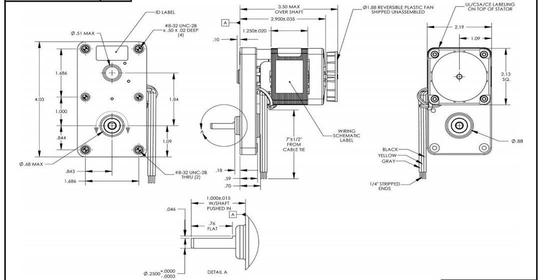 Dayton Model 52JE36 Gear Motor 20 RPM 1/150 hp 115V 60hz - Diamond Home USA