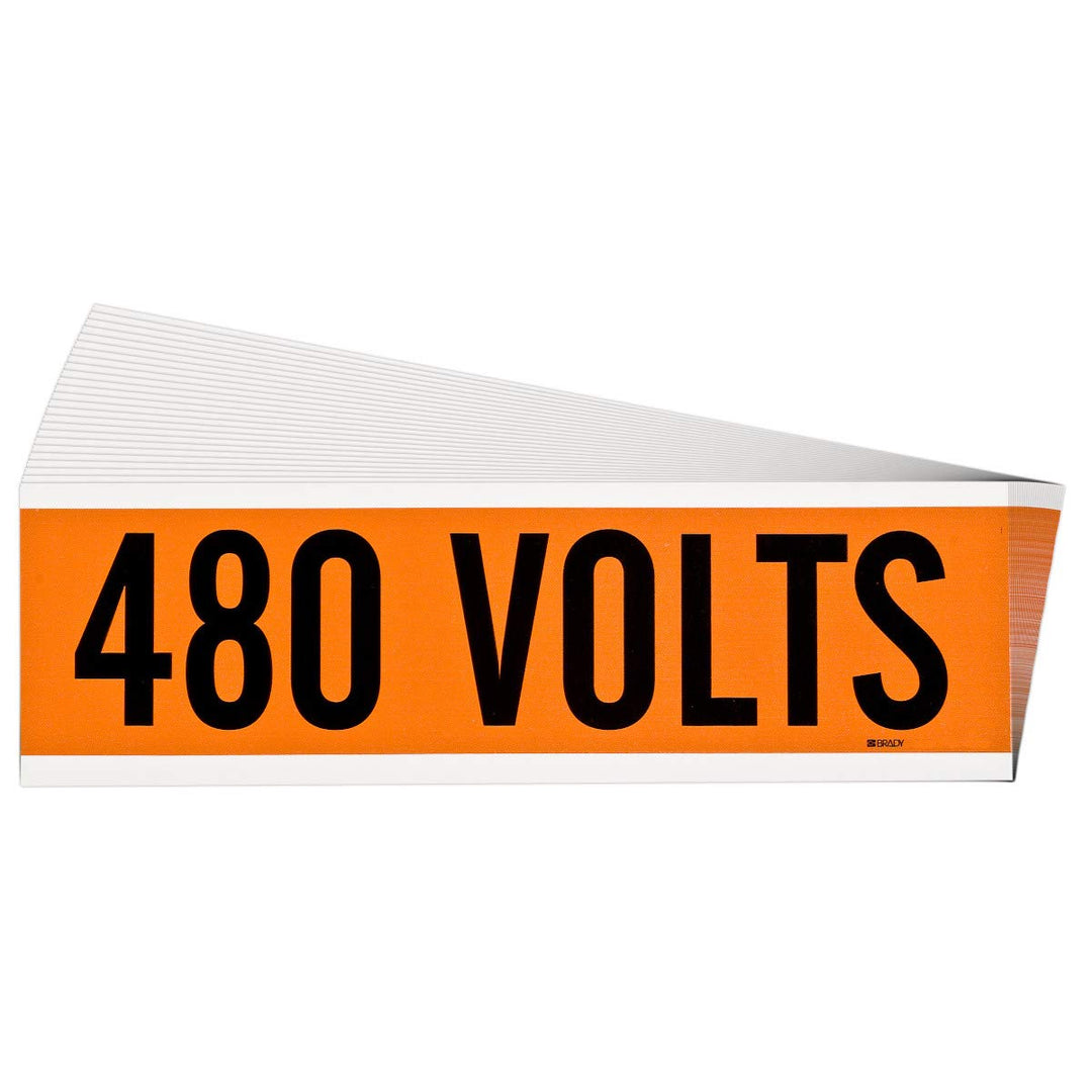 480 Volts Conduit and Voltage Labels 2.25 in H X 9 in W Black On Orange 25/Pk