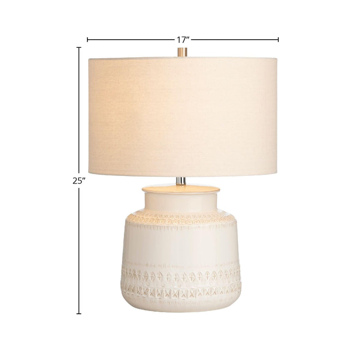 3-Way Ceramic Table Lamp with Oat Linen Shade White Modern Contemporary - Diamond Home USA
