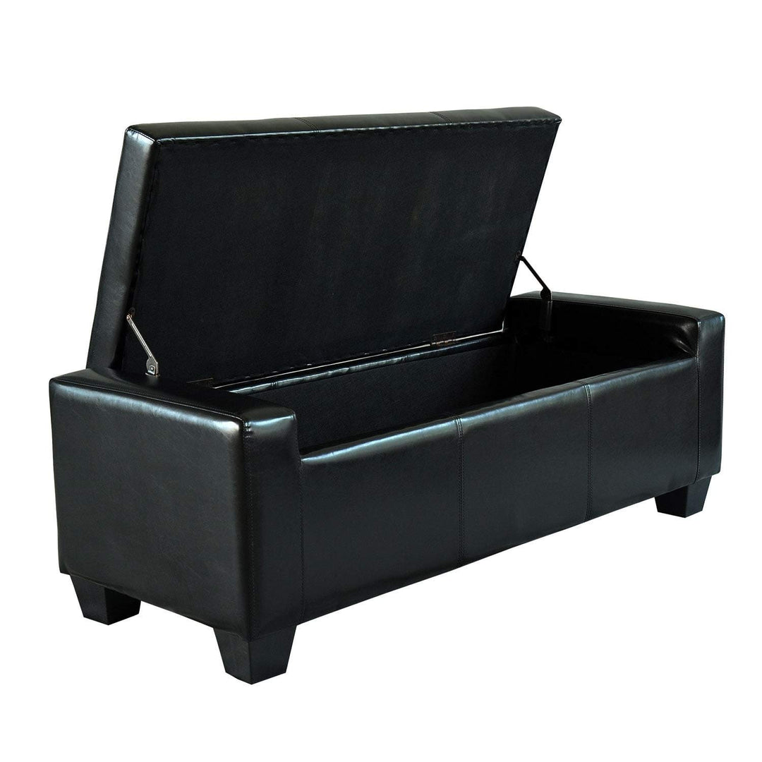 Black Faux Leather Storage Ottoman Bench Solid Modern Contemporary - Diamond Home USA