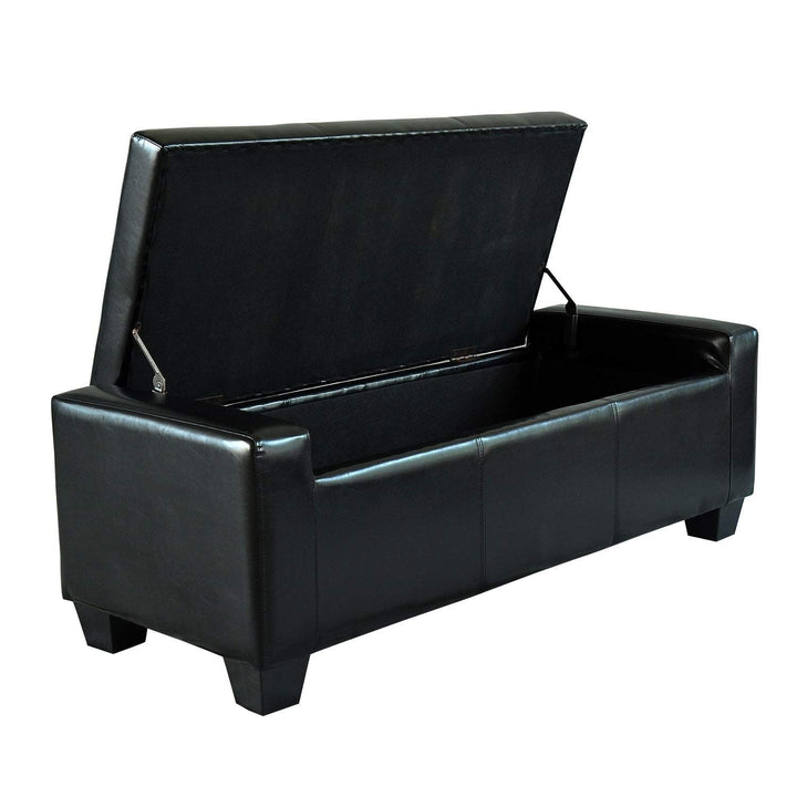 Black Faux Leather Storage Ottoman Bench Solid Modern Contemporary - Diamond Home USA