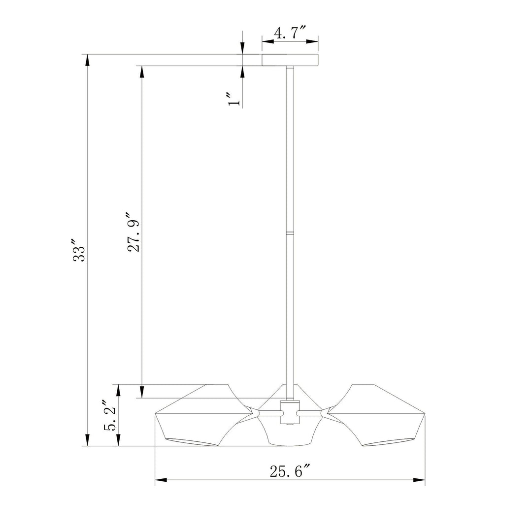 Matte Black+Gold Metal Abstract Shade 3-Light Chandelier Black Gold Modern - Diamond Home USA