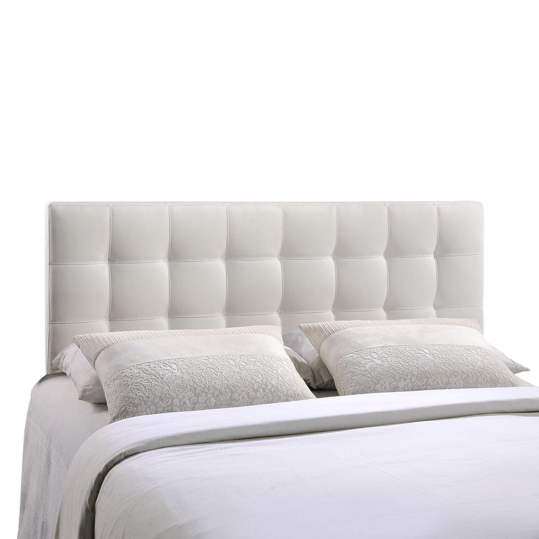 Lily Queen Vinyl Headboard White Modern Contemporary Faux Leather Tufted - Diamond Home USA