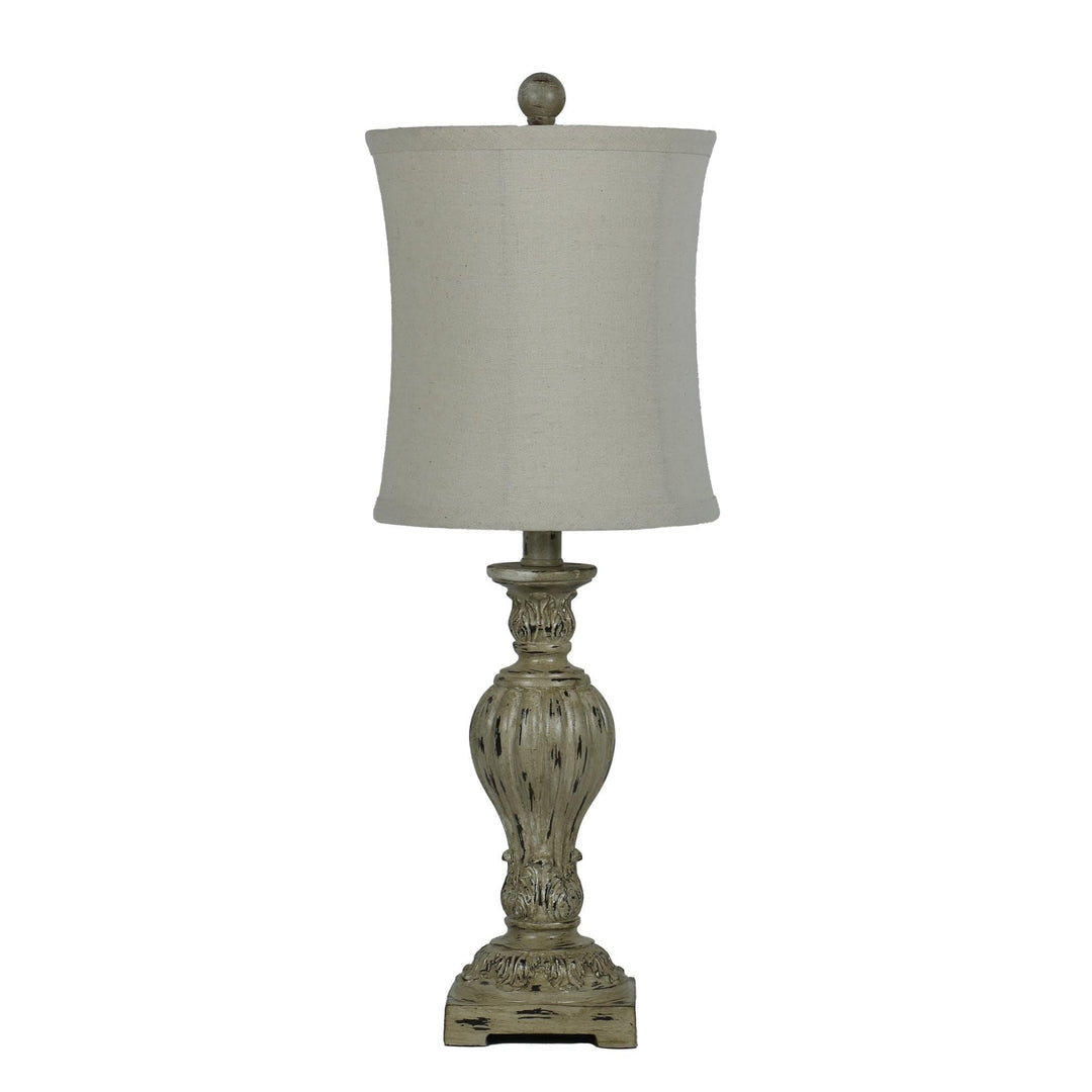 25" Weathered Carved Cast Candlestick Table Lamp with Decorator Shade Beige