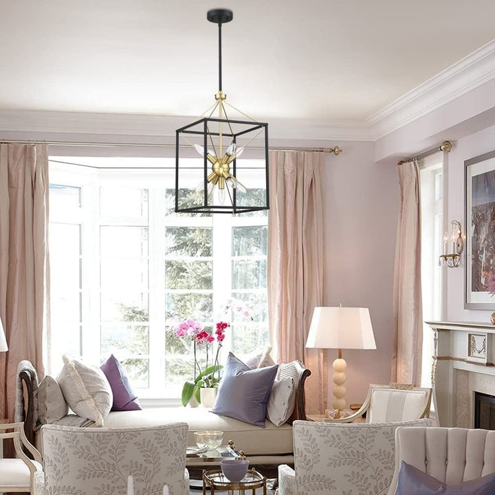 12.2 in. 9-Light Modern Rectangle Lantern Light with Matte Black Finish and Gold - Diamond Home USA