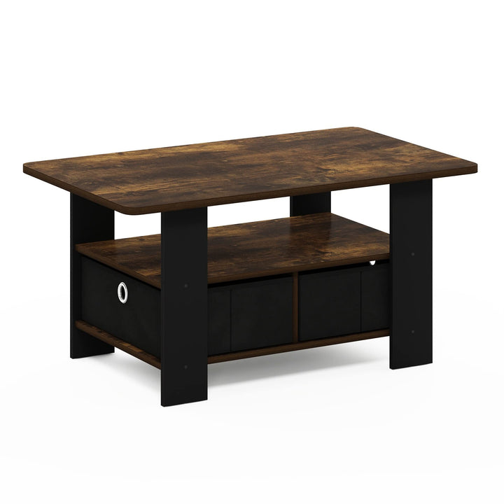 Coffee Table with Bin Drawer Brown Modern Contemporary Rectangular Wood Includes