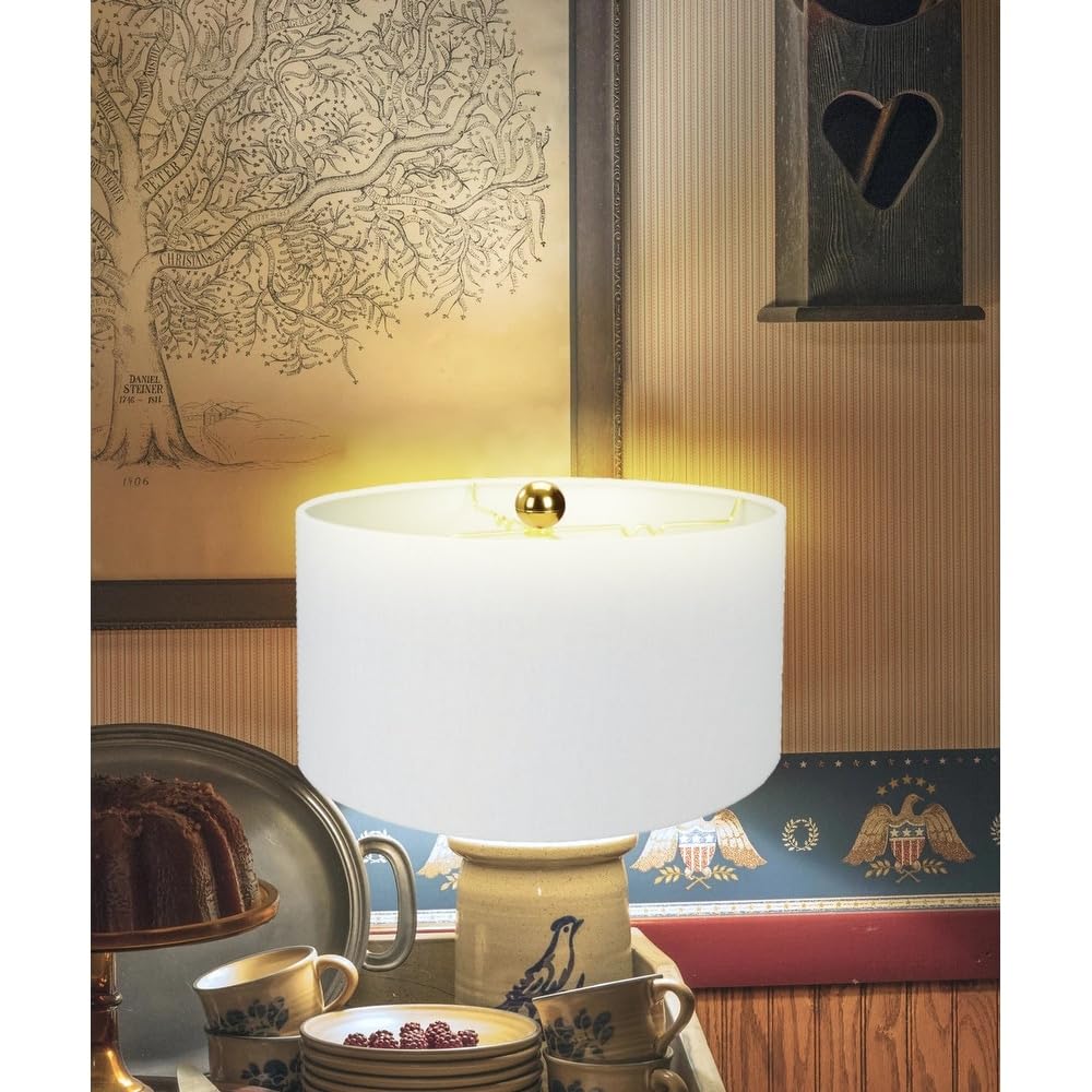 White Linen Hardback Shallow Drum Lampshade 16x16x9 Modern Contemporary - Diamond Home USA