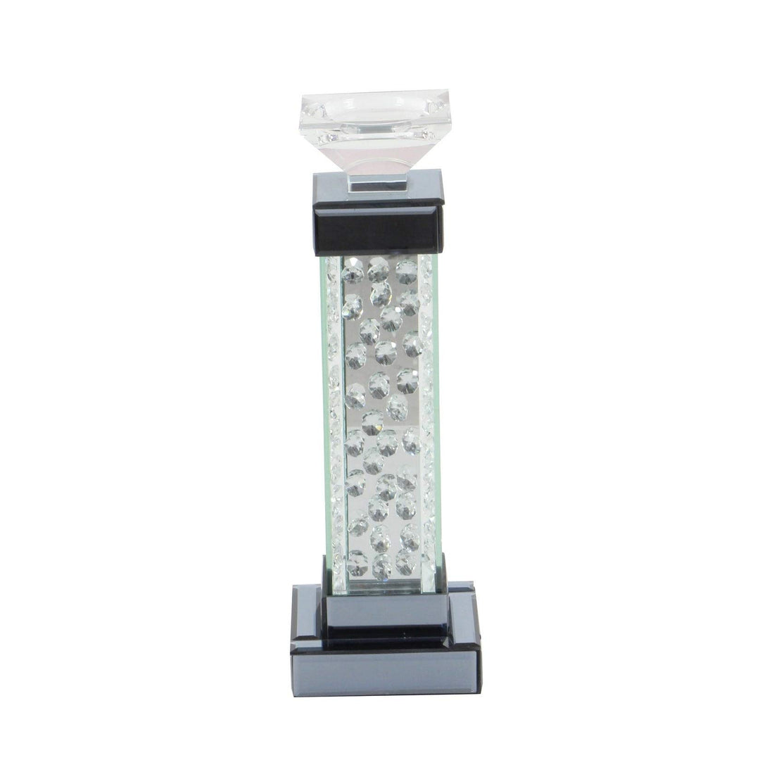 Tall Glass Encased Crystal Bubble Candleholder Clear Transitional 5 x 5 x 15 - Diamond Home USA