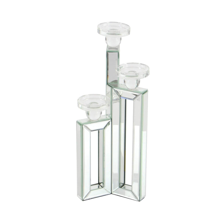 Modern Reflections Mirrored 3-Candle Holder 21-inches High X 7-inches Wide Clear - Diamond Home USA
