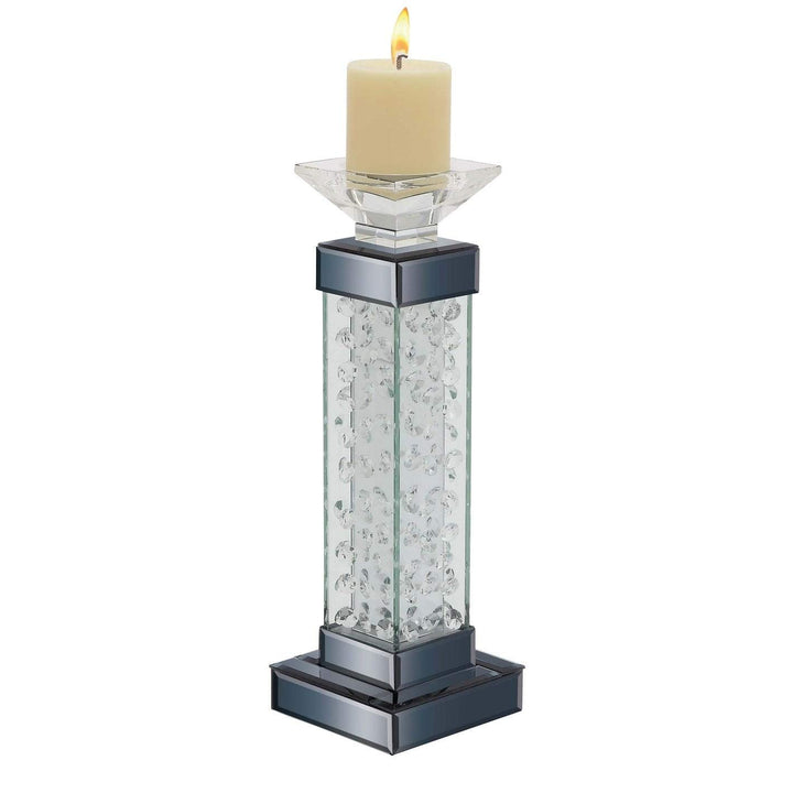 Tall Glass Encased Crystal Bubble Candleholder Clear Transitional 5 x 5 x 15 - Diamond Home USA