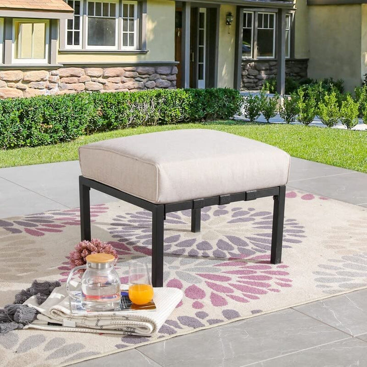 Patio Festival Outdoor Wave-arm Col. Metal Ottoman with Cushion Beige Modern - Diamond Home USA