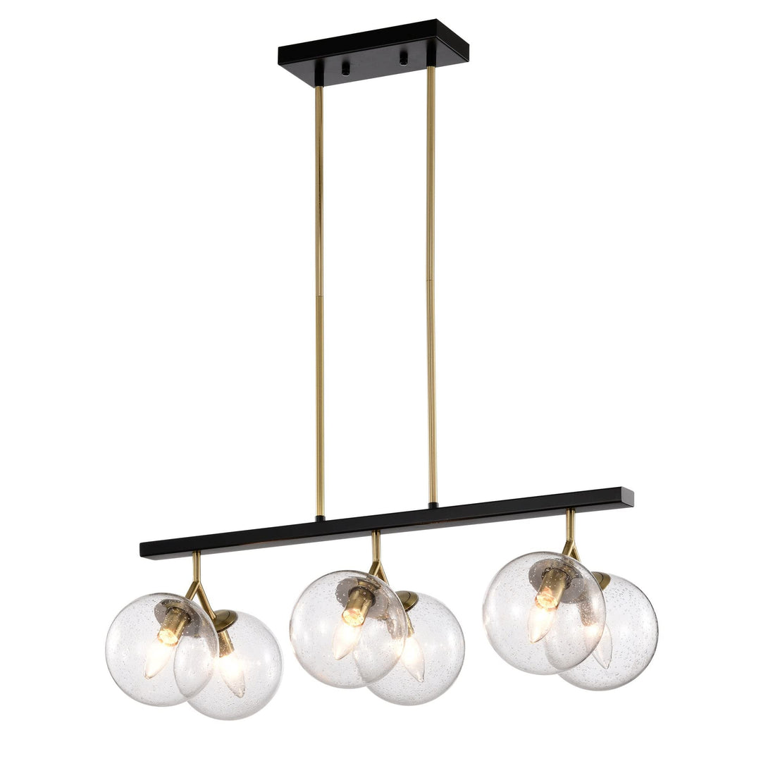 28 Inch Orb Glass Kitchen Island Chandelier 6 Light Black Gold Modern - Diamond Home USA
