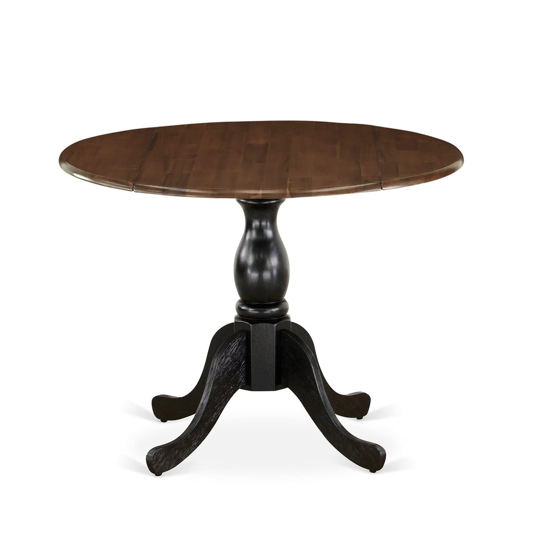 Wood Kitchen Table with Drop Leaves Walnut Top and Black Pedestal Leg Finish - Diamond Home USA