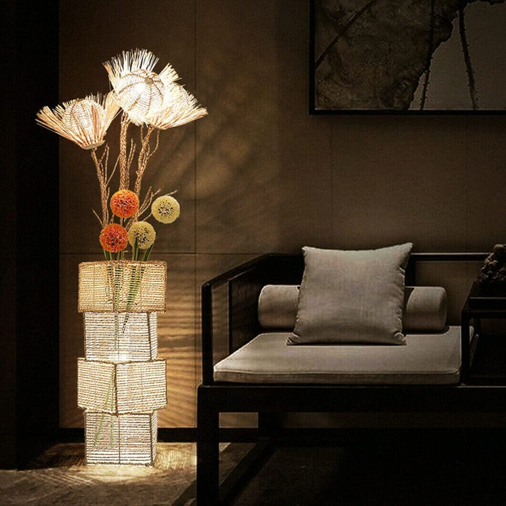 Led Tree Floor Lamp Rattan Flower Art Decorative Light Beige Modern Contemporary - Diamond Home USA