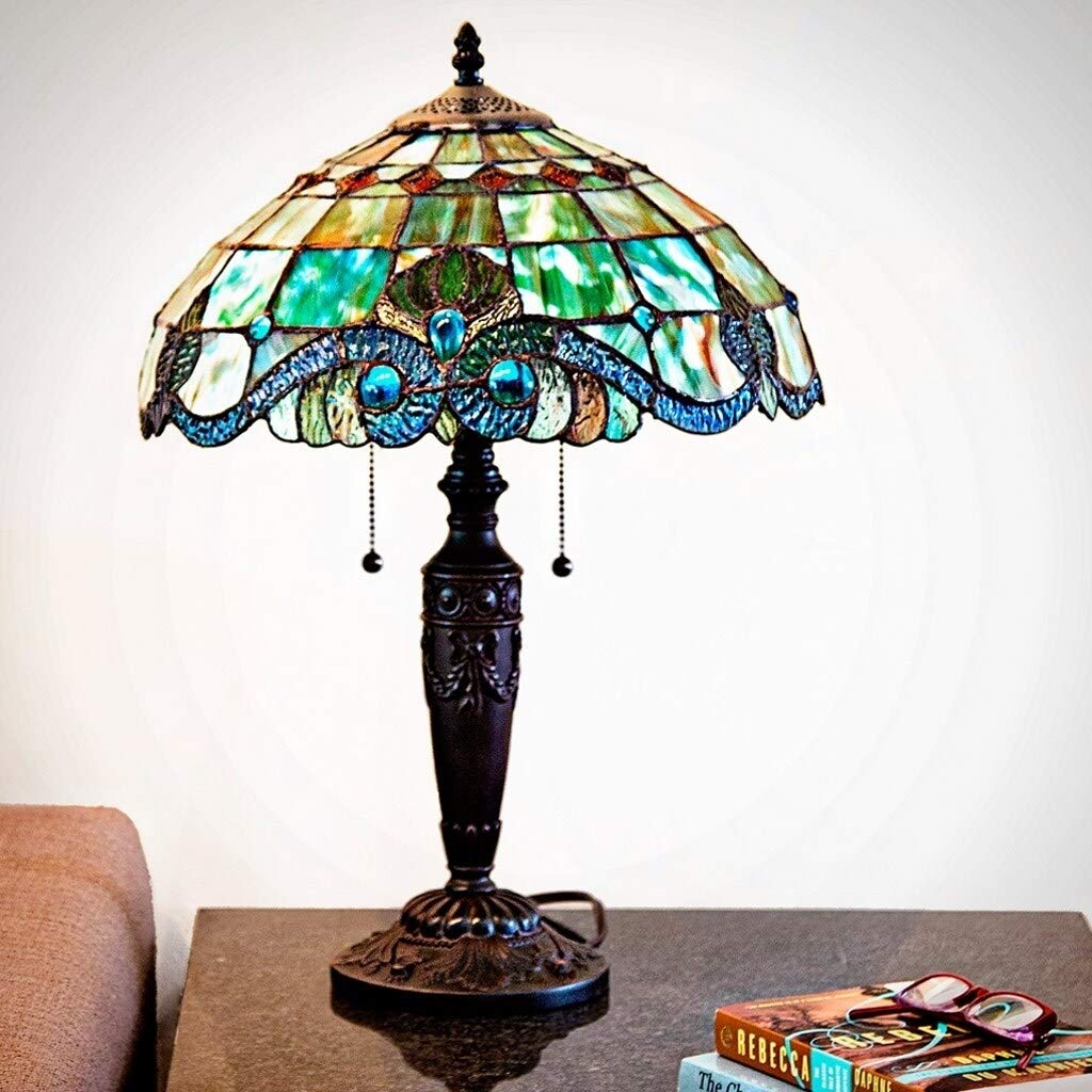 Brown Bronze Table Lamp 20" Glass Desk Lamp with Colorful Bowl Shade Antique