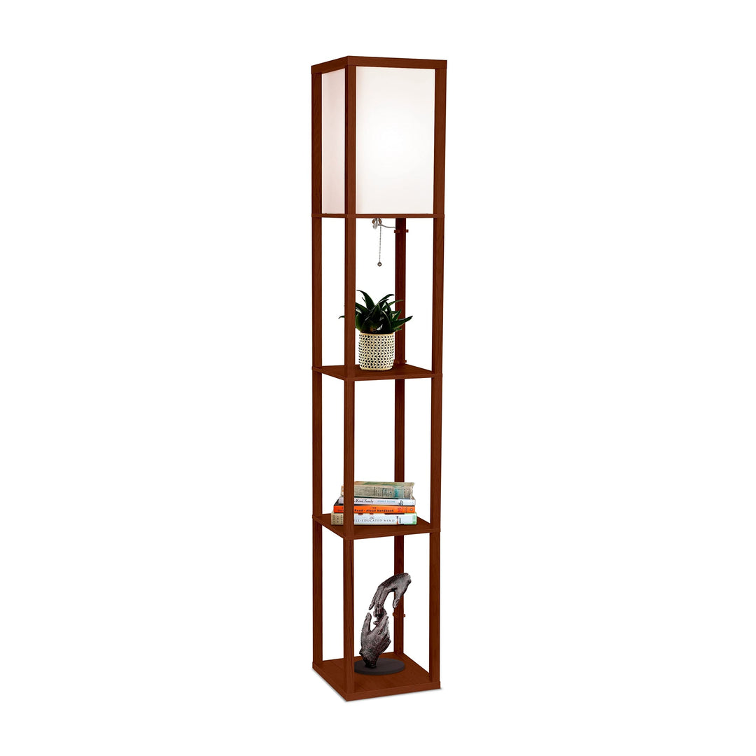 Shelf Led Floor Lamp Walnut Brown Traditional Bulbs Included Energy Efficient