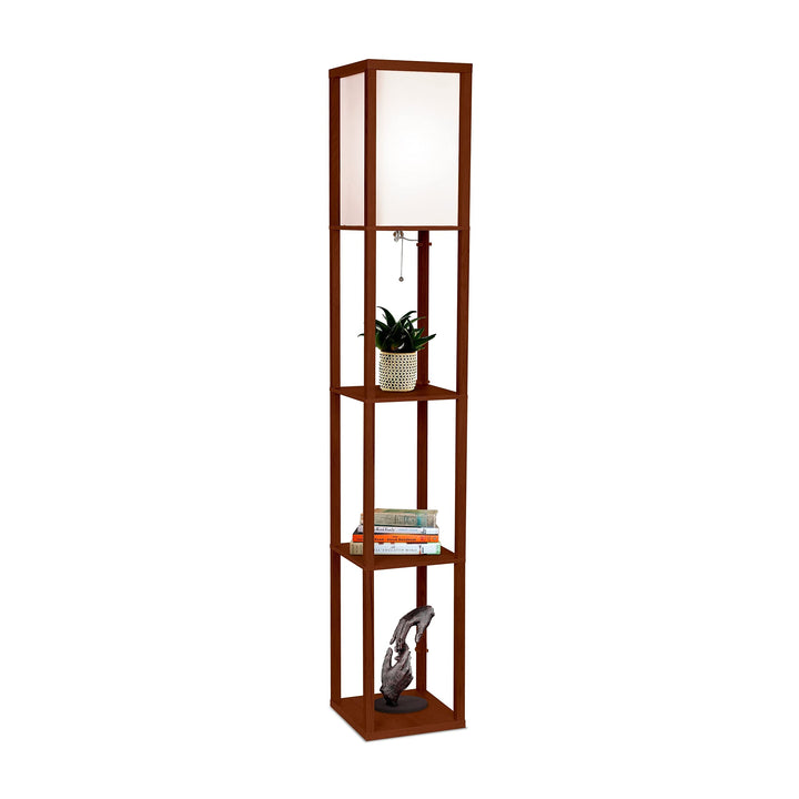 Shelf Led Floor Lamp Walnut Brown Traditional Bulbs Included Energy Efficient