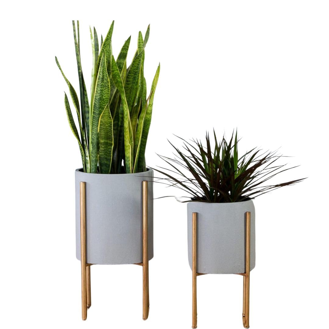 mid century modern planter pots Aspire Mid-Century Modern Planter Set of 2 Gray Indoor Plant