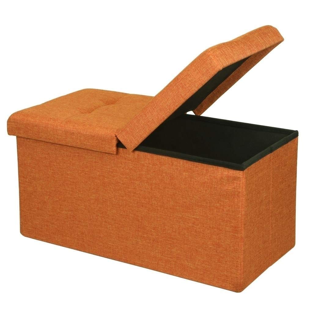 Storage Ottoman Bench 30 Inch Smart Lift Top Amber Orange - Solid Casual