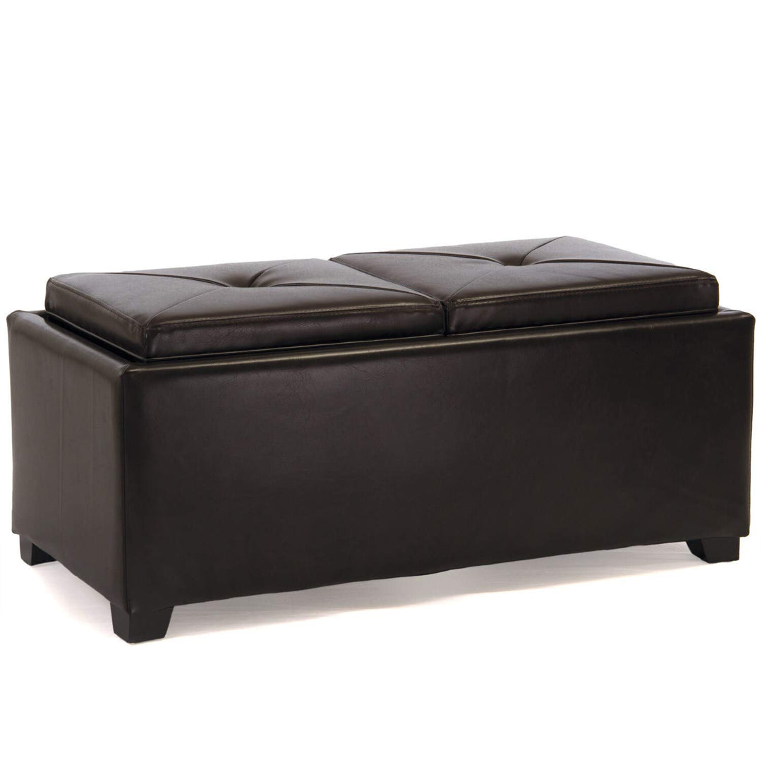 Brown Bonded Leather Double Tray Ottoman Modern Contemporary Solid Rectangle - Diamond Home USA