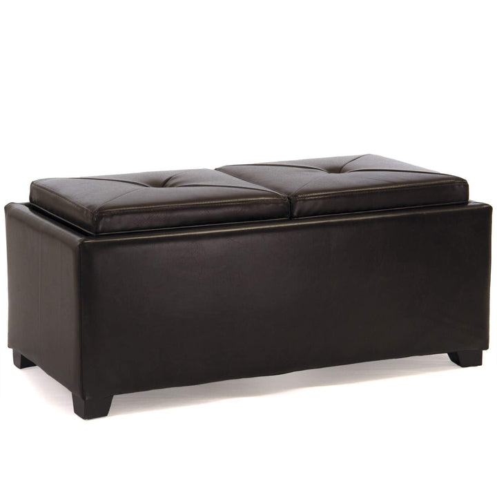 Brown Bonded Leather Double Tray Ottoman Modern Contemporary Solid Rectangle - Diamond Home USA