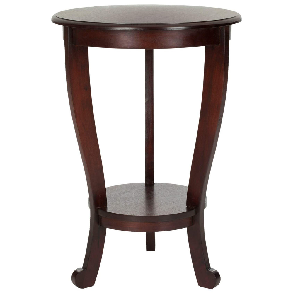Dark Cherry Pedestal Side Table Red Traditional Transitional Round Leather - Diamond Home USA