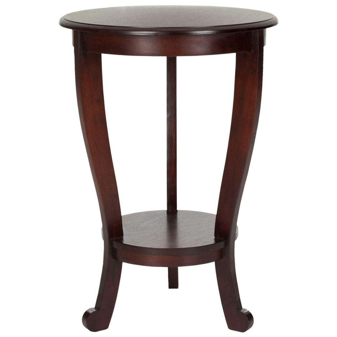Dark Cherry Pedestal Side Table Red Traditional Transitional Round Leather - Diamond Home USA