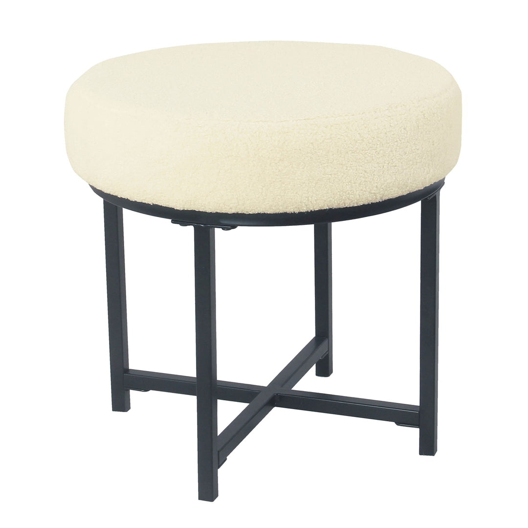 Round Metal Ottoman Cream Sheepskin Solid Transitional Acrylic Ivory - Diamond Home USA