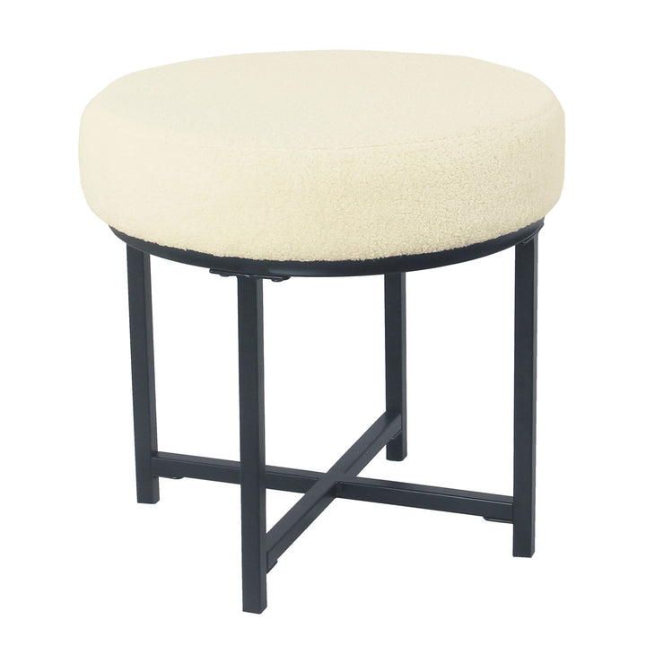 Round Metal Ottoman Cream Sheepskin Solid Transitional Acrylic Ivory - Diamond Home USA