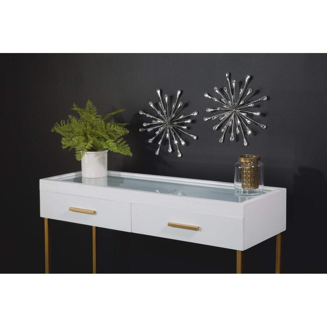 12.5" Dia Silver Starburst Metal/clear Beads Wall Art Clear Modern - Diamond Home USA