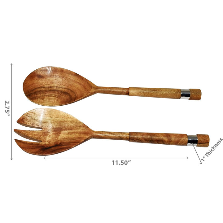 Natural Acacia Wood with Hammered Nickel 2 Pc Salad Server Set Brown Rectangle - Diamond Home USA