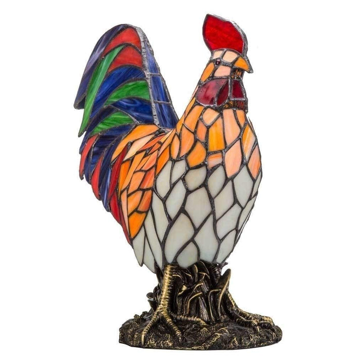 Multicolor Resin 15.5-inch Rooster Stained Glass Accent Lamp - 12.5" l X 7.0" - Diamond Home USA