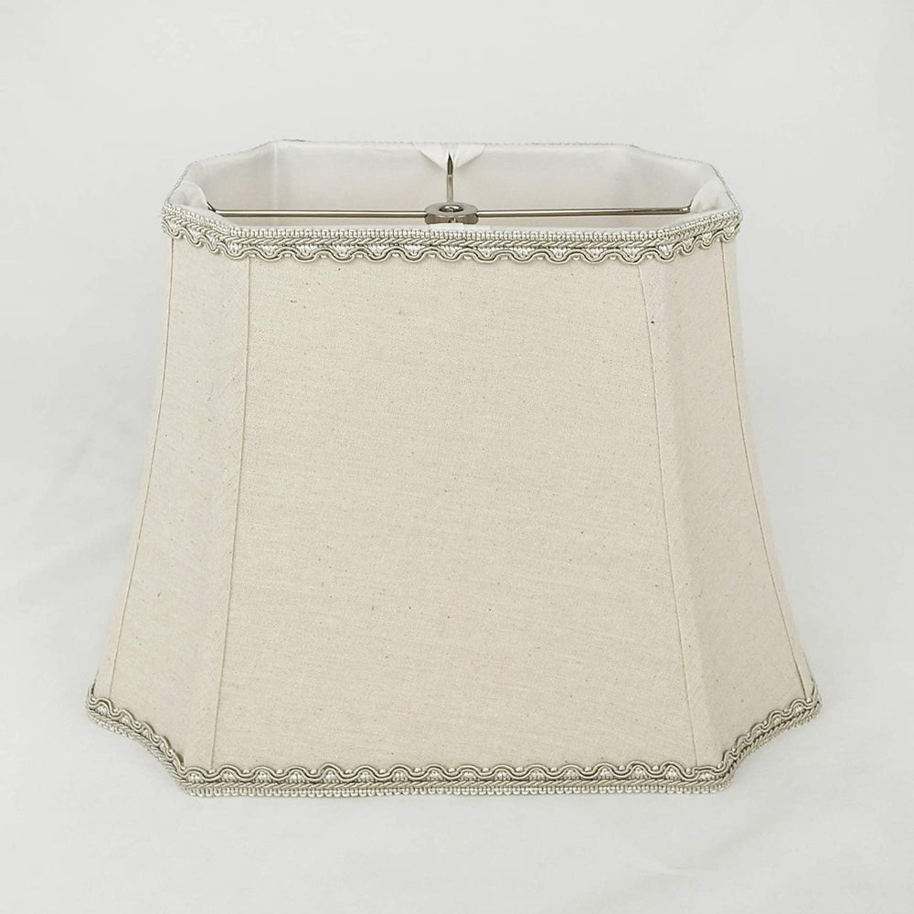 Bell Rectangle Cut Corner Linen Lampshade With Lace Trim 10/6x14/10x10 - Diamond Home USA