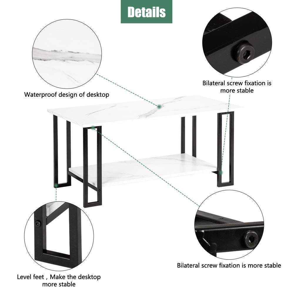 Rectangle Coffee Table| Two Layers 1.5cm Thick MDF Imitation Marble White - Diamond Home USA