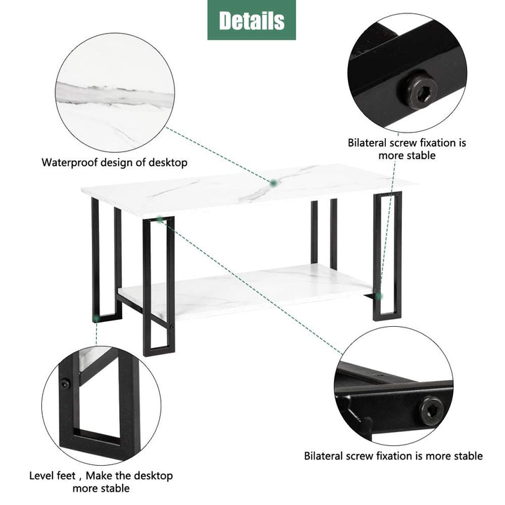 Rectangle Coffee Table| Two Layers 1.5cm Thick MDF Imitation Marble White - Diamond Home USA
