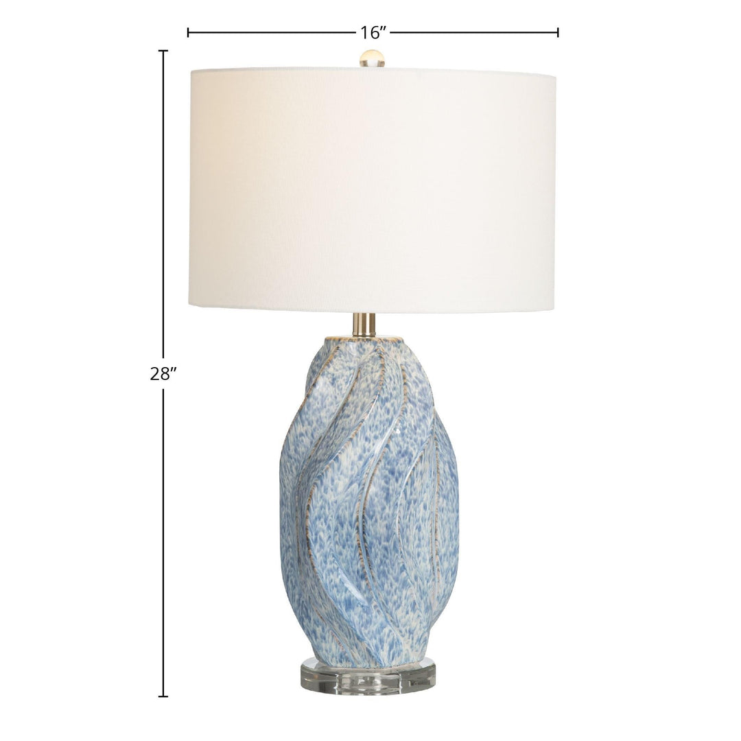 3-Way Swirl Ceramic able Lamp with White Linen Shade Blue Modern Contemporary - Diamond Home USA