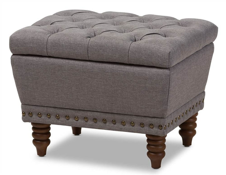 Baxton Studio Annabelle Tufted Storage Ottoman in Gray and Walnut Light Grey