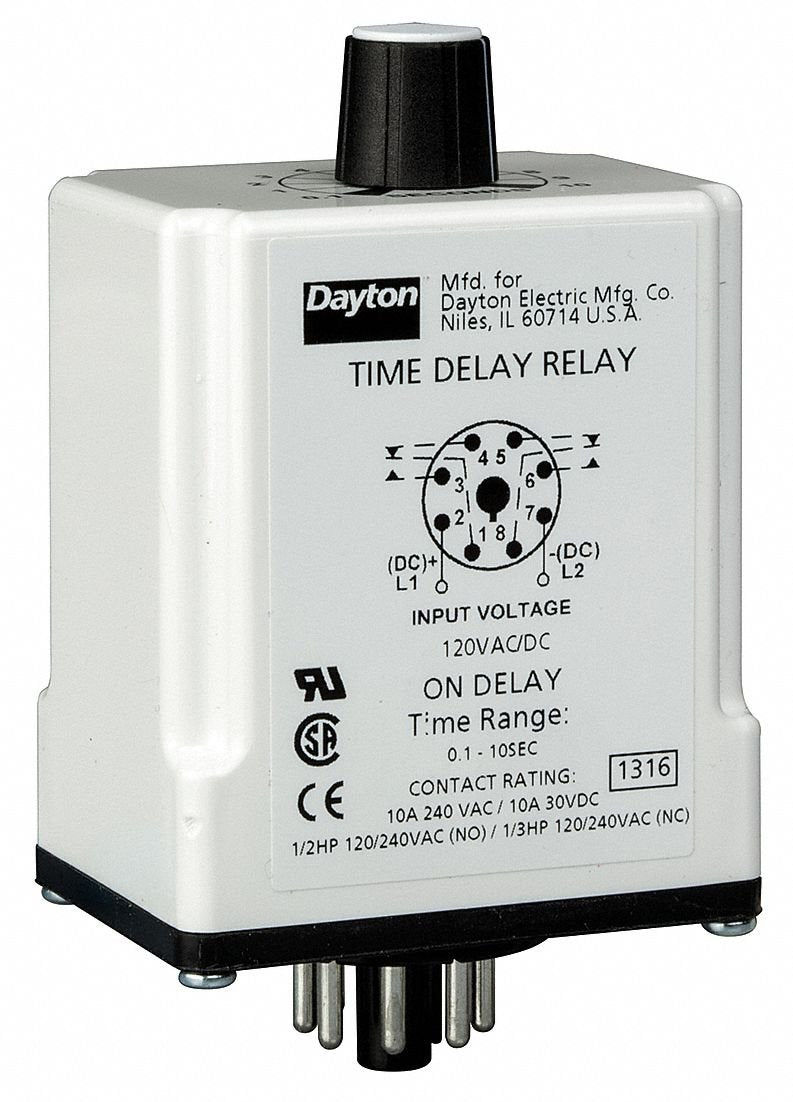 Dayton Single Function Timing Relay 24VAC/DC 10A @ 240V 8 Pins DPDT
