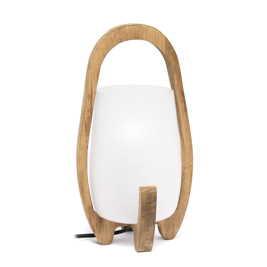 15" Wood Frame and Handle Table Desk Lamp Natural Wood/Frosted Glass