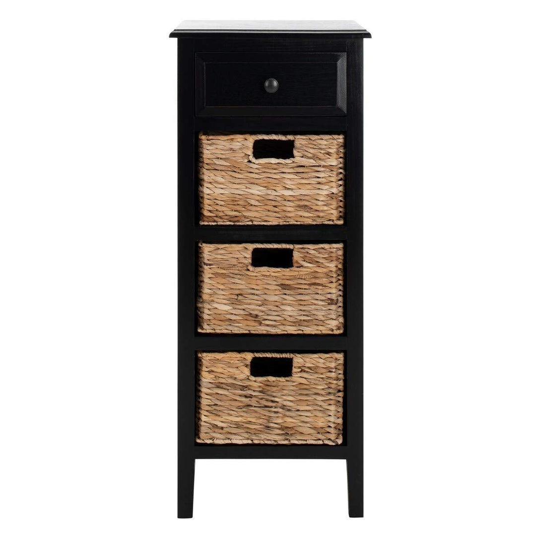 Distressed Black 4-Drawer Storage Side Table Farmhouse Rectangle Pine Wood - Diamond Home USA