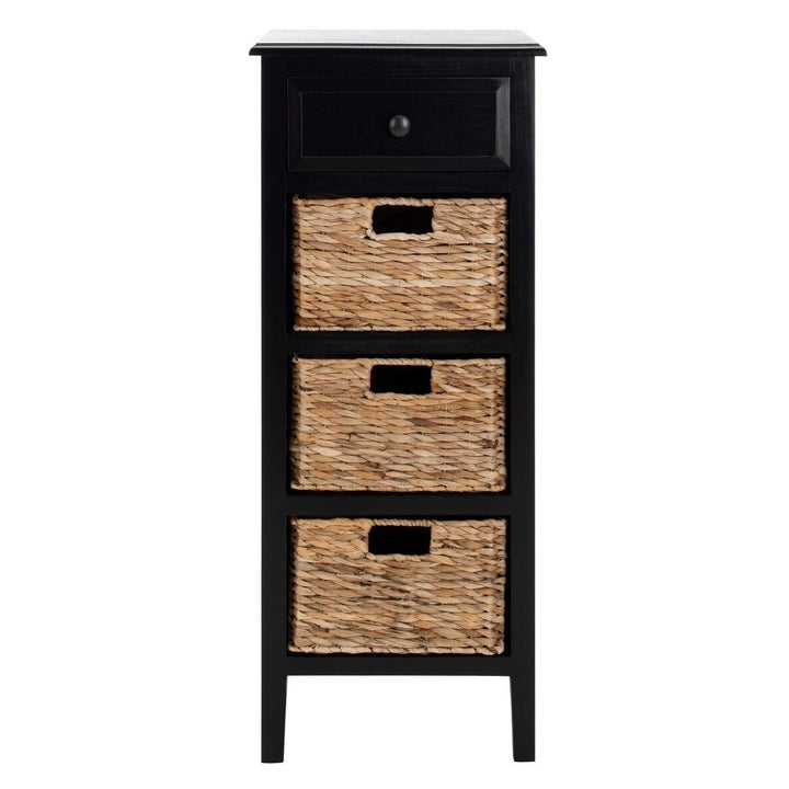 Distressed Black 4-Drawer Storage Side Table Farmhouse Rectangle Pine Wood - Diamond Home USA