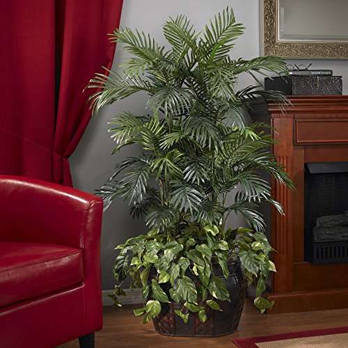 Nearly Natural 4.5ft. Double Areca with Vase & Pothos Silk Plant - Diamond Home USA