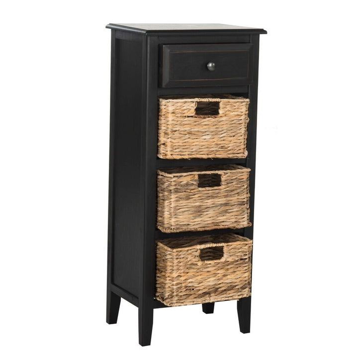 Distressed Black 4-Drawer Storage Side Table Farmhouse Rectangle Pine Wood - Diamond Home USA