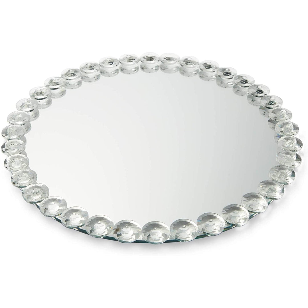 Crystal Bead Mirrored Tray for Perfume Vanity Organizer Serving Platter (12