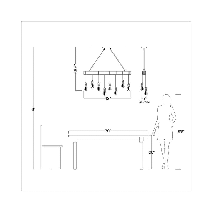 8-Light Natural Wooden Beam Linear Chandelier 41.7 Inches L X 5 W 38.6 H - Diamond Home USA