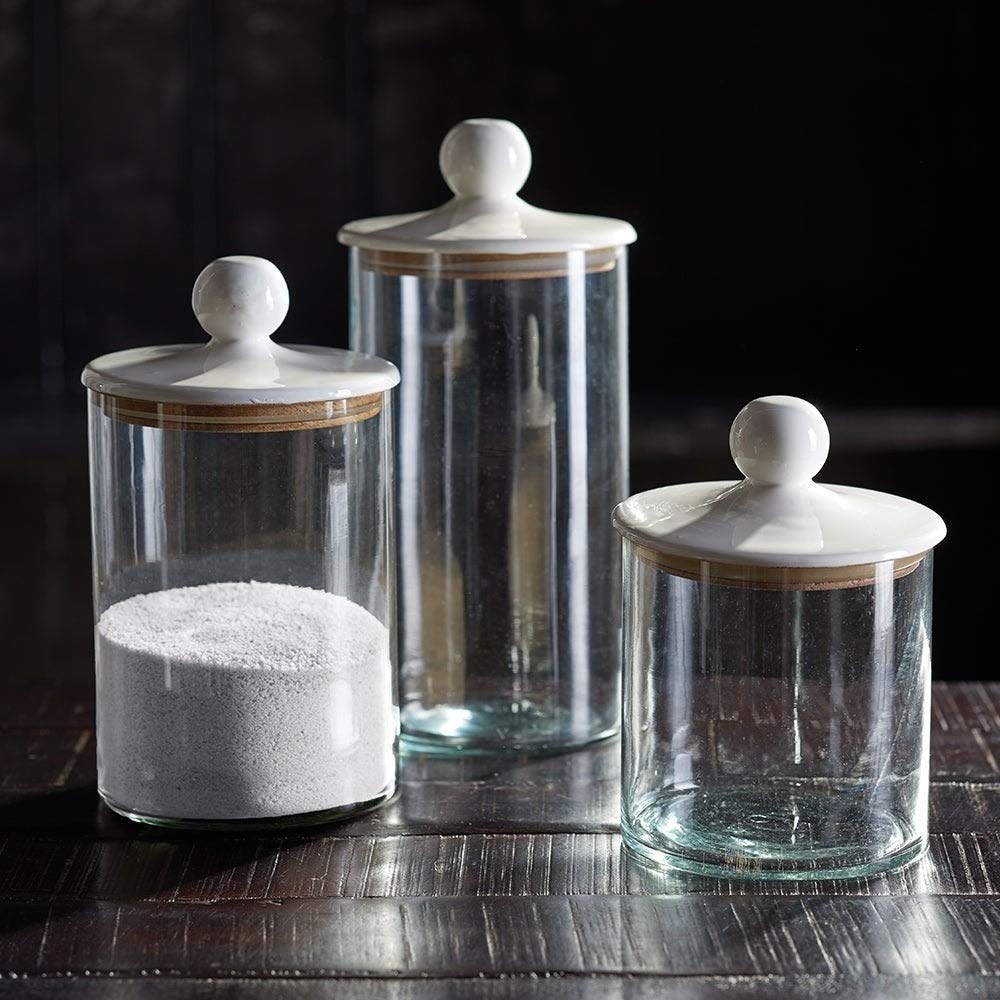 Glass and Mango Wood Canisters Set of 3 Clear 6 Piece - Diamond Home USA