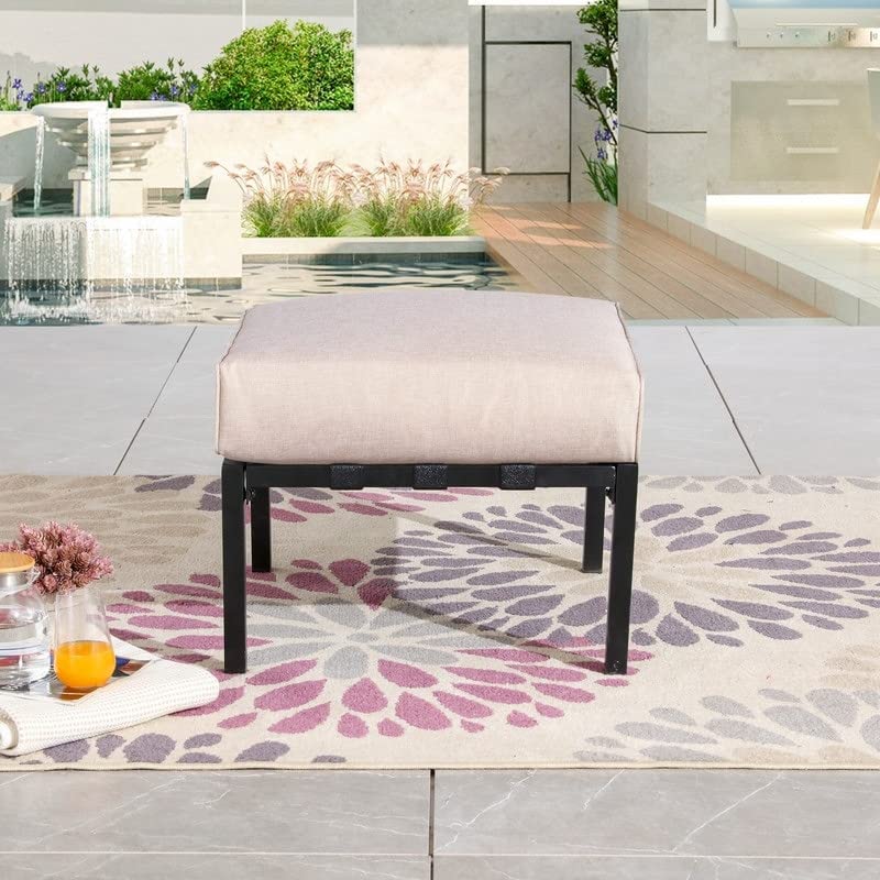 Patio Festival Outdoor Wave-arm Col. Metal Ottoman with Cushion Beige Modern