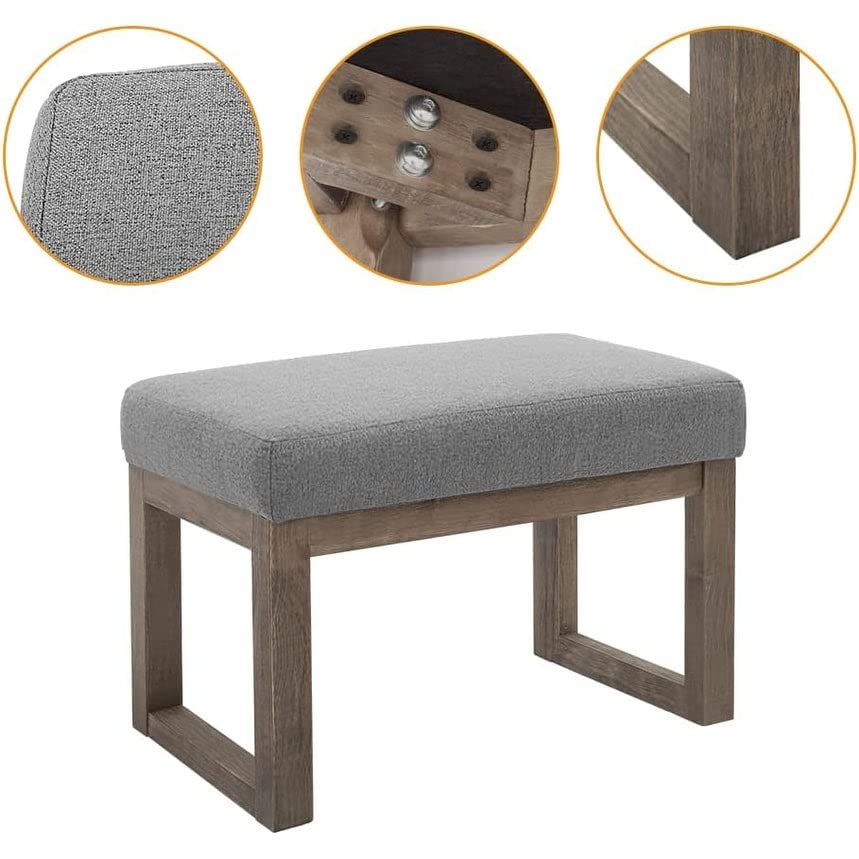 27 Inch ngle Ottoman Fabric Bench Grey|Grey Medium Grey Classic Solid - Diamond Home USA