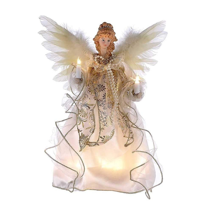 12-inch 10-Light Ivory and Gold Angel Treetop Off/White Plastic