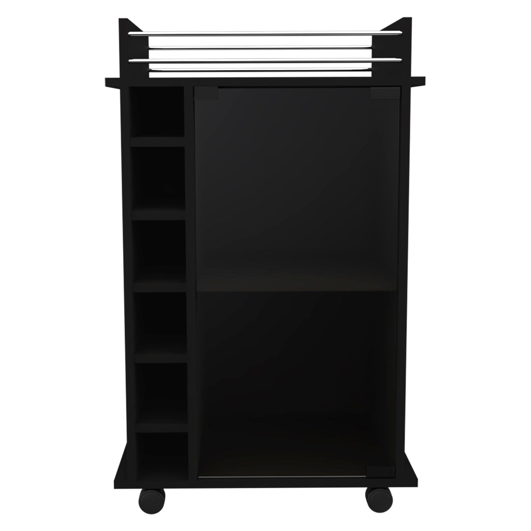 Tuhome Dukat Bar Cart Two Shelves Six Built-in Rack Four Casters -Black